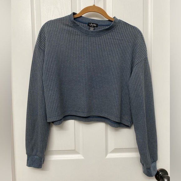 Justify Waffle Knit Long Sleeve Oversized Shirt Blue-Gray Medium - Picture 1 of 7